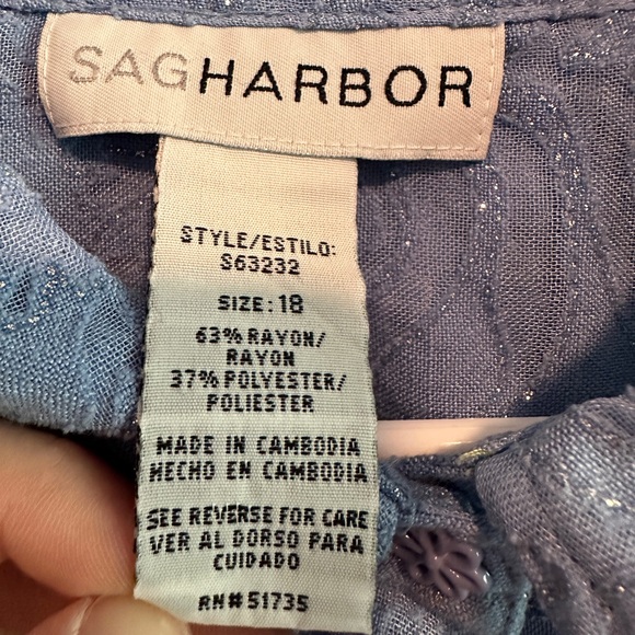 Sag Harbor Blue Floral Glitter Plus Size Women’s 18 Button Up Shirt - Picture 3 of 6